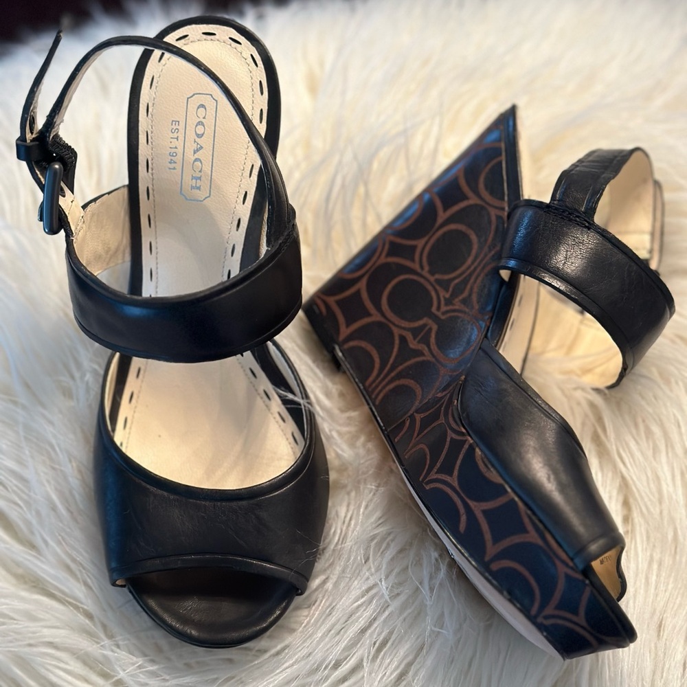 Coach, 6.5 black wedges